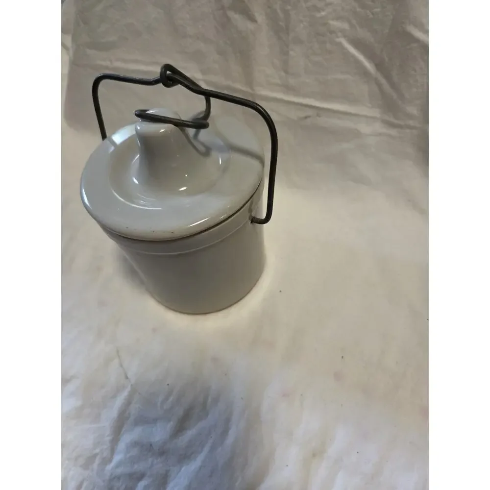 Vintage Butter Cheese Crock with Locking Wire Bail Lid Glaze Jar 4